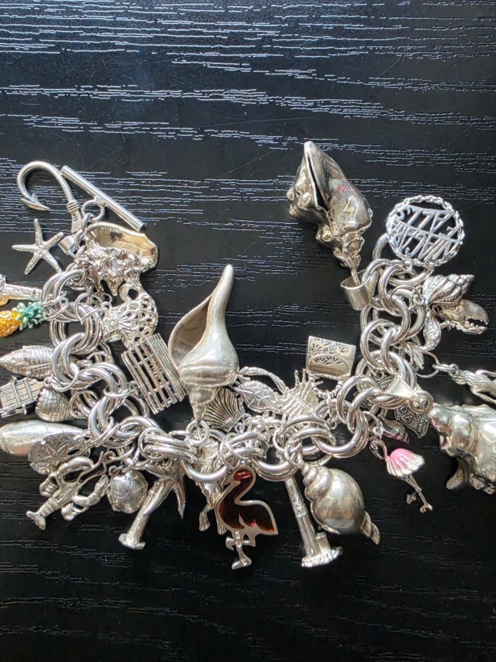 Vintage Sterling Charm Bracelet with Nautical, Beach, Travel & Tropical Charms